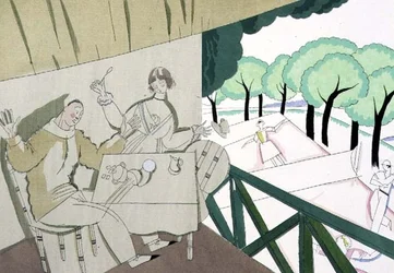 Tennis Scene, ca. 1920 (stensil på papir)