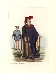 Typisk mannsdrakt under kong Henry IV og Henry V, illustrasjon fra 