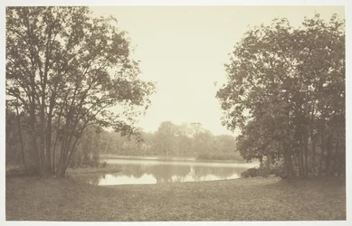 Uten tittel, c. 1850. [Trær nær vann i Bois de Boulogne, en park i Paris].