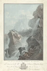 Utsikt over Gelten-fossen Utsikt over Chute du Torrent de Gelten (tittel på objekt) Bemerkelsesverdig utsikt over fjellene i Sveits (serietittel)