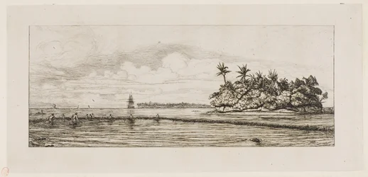Oseania: Fiske, nær øyer med palmer i Uea eller Wallis Group, 1845