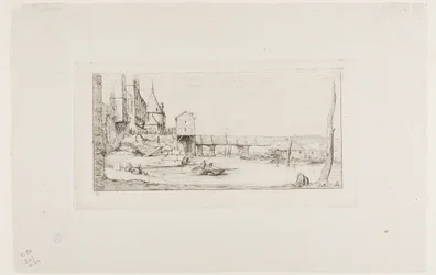 Gangbroen som midlertidig erstatter Pont-au-Change, Paris, etter brannen i 1621
