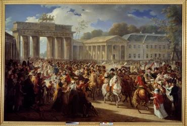 Napoleon I:s inntog i Berlin, førte gardsplassen hans gjennom Brandenburger Tor (1806)