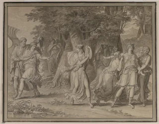 Telemachus, oppfordret av mentor, forlater øya Calypso