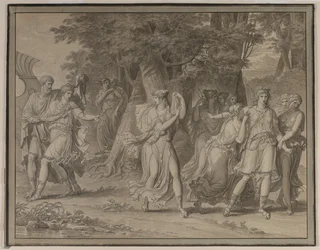 Telemachus, oppfordret av mentor, forlater øya Calypso, 1800.