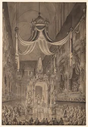 Begravelse for Marie-Thérèse av Spania, Dauphine av Frankrike, i kirken Nôtre Dame...1746, ca. 1746.