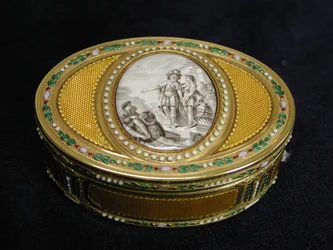 Snusboks med miniatyr som viser Telemachos avgang fra Egypt, 1780-81.