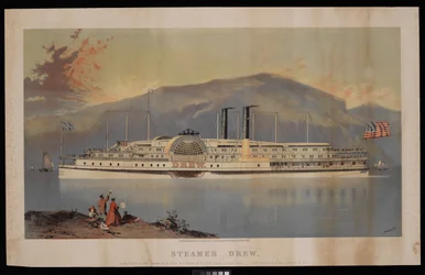 Dampskipet Drew, fra «Peoples Line» mellom New York, Albany og Athen på Hudsonelven - Pier 40 og 41 NR, ved foten av Canal St., NY