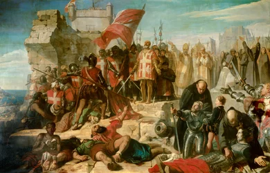 Unnsetningen av det beleirede Malta. Byen ble beleiret av den osmanske generalen Mustapha i september 1565. På maleriet leder Don Garcie av Toledo, visekonge av Sicilia, operasjonen.
