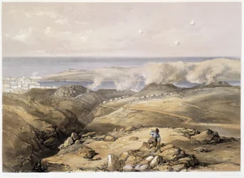 Russiske batterier i “” Sebastopol””” av CH.Hardinge. Litho av Vincent Brooks, d. London 1855 Henry Graves.