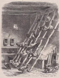Besøk på en gård - The Roost, fra Le Magasin Pittoresque, ca. 1852.