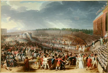 Fransk revolusjon: "" forbundsfesten 14. juli 1790 på Champ de Mars"" Maleri av Charles Thevenin (1764-1838) 1790 Søn. 1,27x1,83 m Paris, Musee Carnavalet