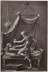 Fotoreproduksjon av en tegning av Perino del Vaga, The Rape of Lucretia