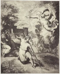 Fotoreproduksjon av en tegning av Raphael, utvisning av Adam og Eva fra paradis