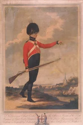 Militærfigur iført uniformen til det tiende regimentet til Loyal London Volunteers, 1804