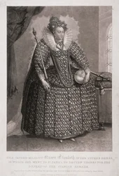 Dronning Elizabeth I holder septer og kule, 1868