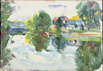 Refleksjoner, solrik morgen, New Hampshire (akvarell på papir)
