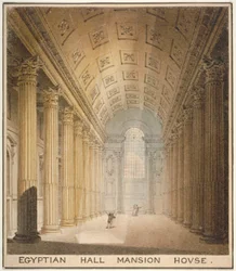 Innvendig utsikt over Egyptian Hall, Mansion House, City of London, 1820
