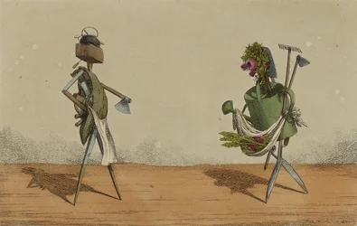 Animerte redskaper, plate 2, dedikert til snekkere og gartnere i Storbritannia, ca. 1811 (håndfarget etsning)