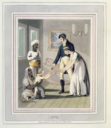 En europeisk dame og hennes familie, deltatt av en Ayah, eller sykepleier, plate 17 fra 