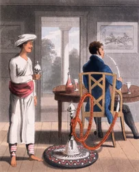 En gentleman med sin Hookah Burdah, eller rørbærer, 1813