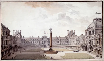Arkitektur: prosjekt for å redesigne Salon Carre du Louvre. Tegning med blekk og penn av arkitekt Charles de Wailly