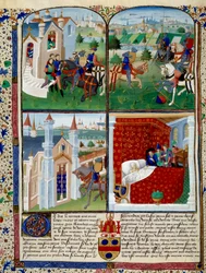Illustrasjon av Tristans roman: start, turnering og død. Miniatyr av Mesteren Dit De Charles Du Maine (ca. 1450 - 1460). Chantilly, Musee Conde