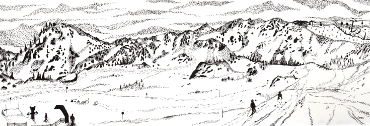 Skigåing i Østerrike #2, 2020 (fine liner på papir)