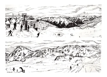 Skigåing i Østerrike #3, 2020 (fine liner på papir)