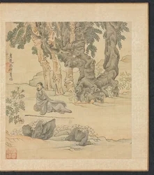 Malerier etter eldgamle mestere: Portrett av Zhongqing i et landskap