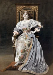 Den franske komikeren Julia Bartet (1854-1941) som Marion de Lorme i skuespillet "Marion de Lorme" på Comedie Francaise, Paris, foto av Cheri Rousseau fra den franske avisen "Le Theatre" 1. juli
