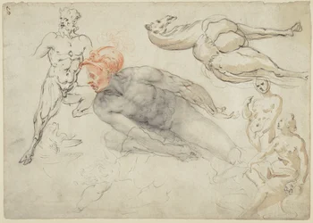 Studier av mannlige og kvinnelige nakenbilder, en satyr og en kamel (recto); Statue av Marcus Aurelius (verso)