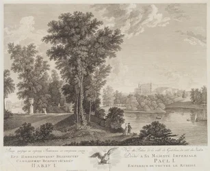 Utsikt over palasset i Gatchina fra parken, 1799-1800
