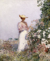 Dame i blomsterhagen
