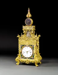 En svært sjelden ormolu, liminnsatt musikalsk automatbordklokke, sannsynligvis Guangzhou, ca. 1790