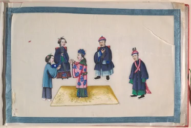 Album, sent på 1800-tallet (album med tolv blader; blekk og farge på margpapir, innbundet i rød damask)