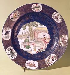 Sirkulært fat med en musikalsk scene, Kangxi-perioden (1662-1722) (porselen)
