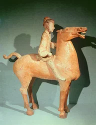 Rytter, fra Xianyang, Shaanxi, Western Han-dynastiet (malt terrakotta)