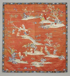 Sengetrekk i rødt sateng, 1800-tallet