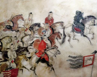Prins Zhanghuais grav, jaktscene med hester, Xian, Han-perioden, 706 (veggmaleri)