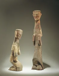 To statuetter, sent Zhou-dynastiet (1046-256 f.Kr.) 4. - 3. århundre f.Kr. (tre) (se 394840 for detaljer)