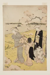 Cherry-blossom viewing at Goten-yama (farget treblokktrykk)