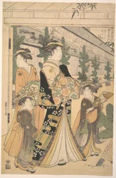 To oiran med to kvinnelige ledsagere i Yoshiwara