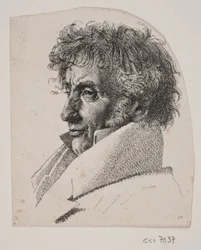 Portrett av bakermester Købke; fragment av: Ark med tre portretter: bakermester Købke, Sophie Krohn og N. Feilberg