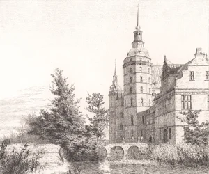 Frederiksborg slott. Parti ved Myntbroen