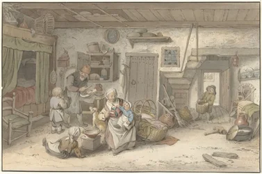Interiør med bondefamilie