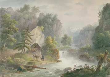 Fjelllandskap med en torrent, 1825 (wc på papir)