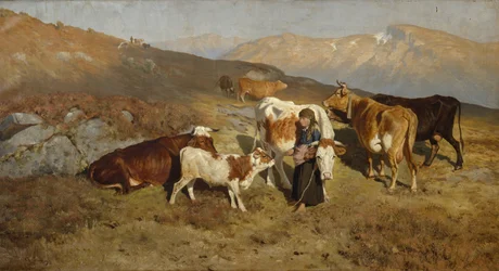 Hjem fra sommerbeite (olje på lerret)