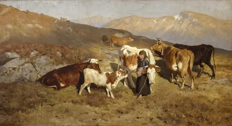 Hjem fra sommerbeitet (olje på lerret)