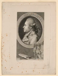 Portrett av Daniele Chodoiecki, Frontispice for "Neue Bibliotheh der sönen Wissenschaften," Leipzig, Tyskland, 1780